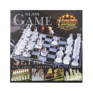 Glazen Spellenset (3-in-1) - Schaken, Backgammon, Checkers